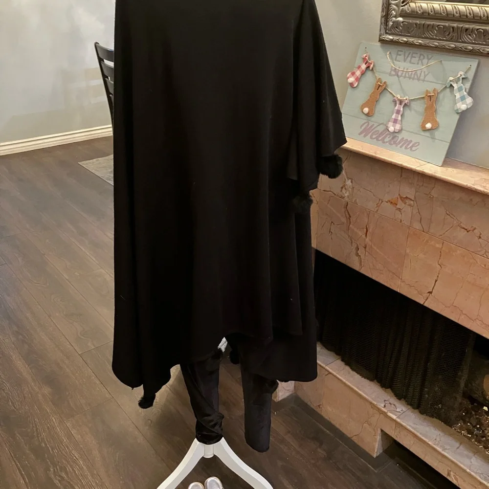 Quite Luxury,Soft girl,pre loved Nina Leonard Drape cape with fur balls